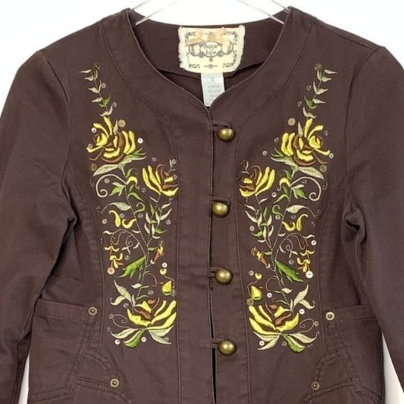 SUGAR LIPS Brown Embroidered Jacket #AA17 - Picture 3 of 7